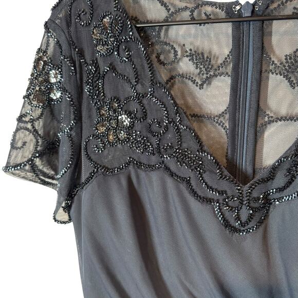 NWT Xscape Evenings Beaded Short Sleeve Ruched Gown Navy Blue 8 Formal Wedding - Picture 7 of 13